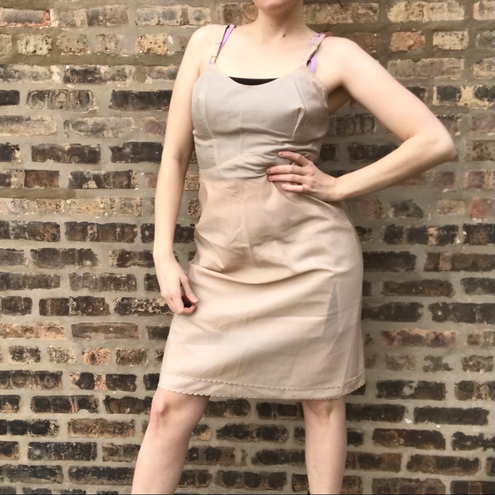 Vintage 1950s Wondermaid bullet bra cream slip dress